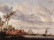 RUYSDAEL, Salomon van River Scene with Farmstead a oil painting on canvas